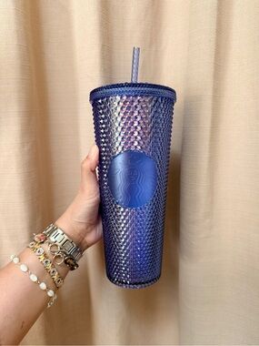 Starbucks Studded Iridescent Blue Cold Cup with Matching Straw